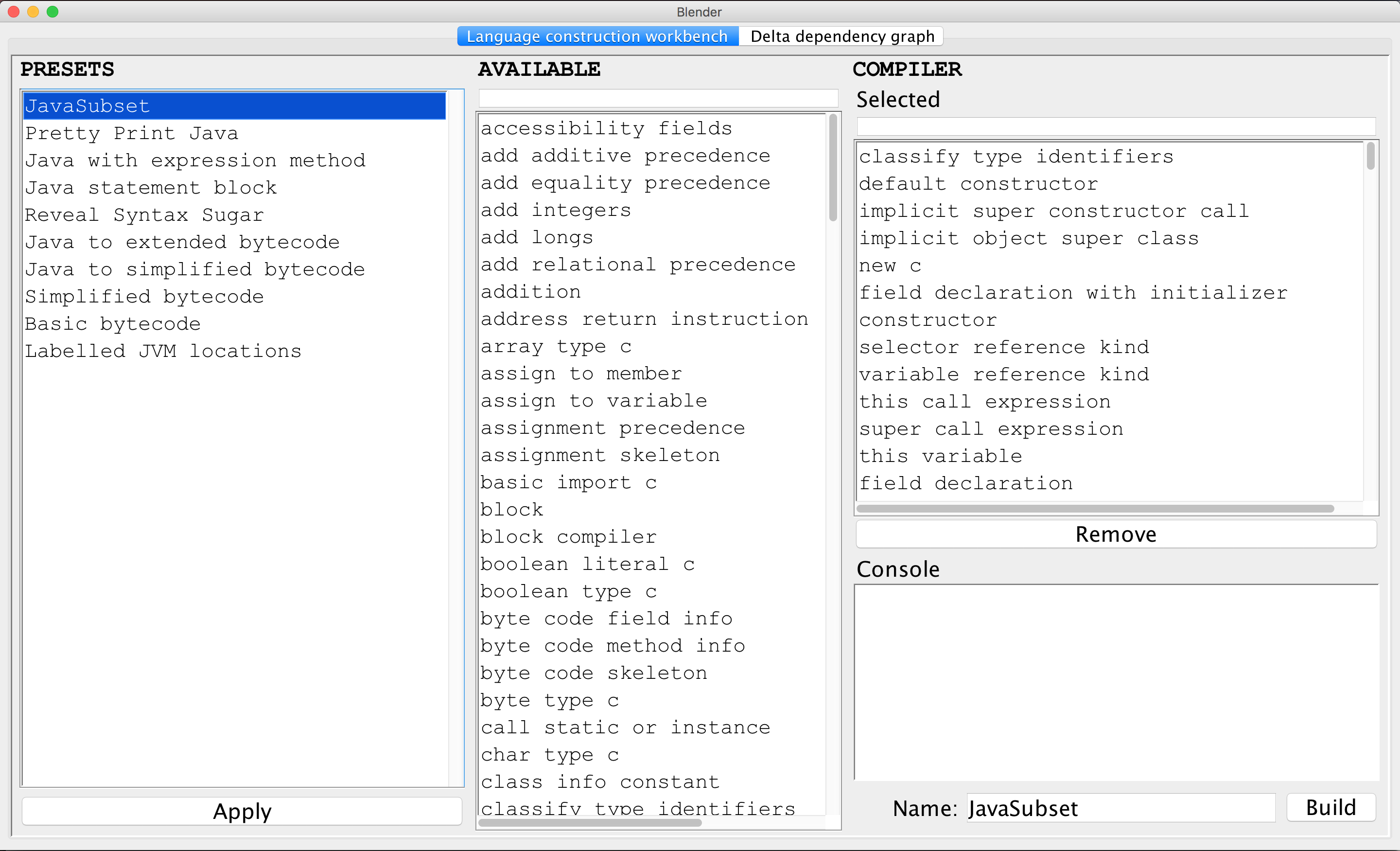 Language workbench panel